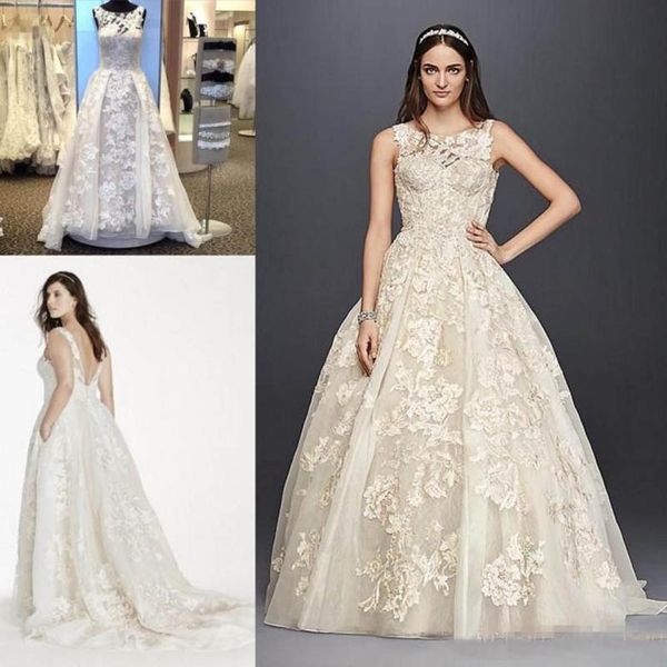 Vintage dentelle pays robes de mariée 2019 pure cou jupes dentelle appliques Oleg Cassini réservoir grande taille robes de mariée