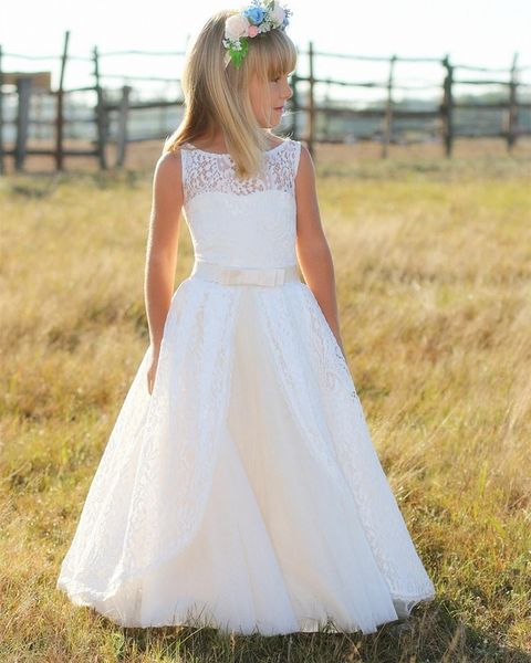 Vestidos de flores de encaje vintage para niña de Bohemia con manga corta, con forma de piso, hasta los niños Primera comunión