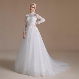 Encaje vintage malla capilla tren vestido de novia diseñador nuevos productos YS00069