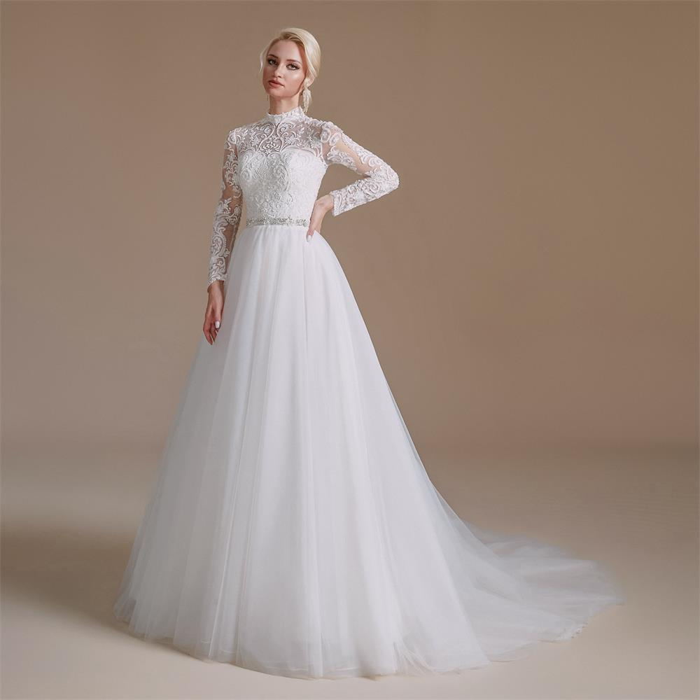 Vintage kanten mesh Chapel Train Wedding Dress Designer nieuwe producten YS00069