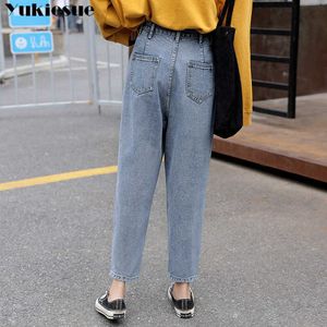 Vintage dames vriendjeans voor vrouwen moeder hoge taille blauw casual harem broek Koreaanse streetwear denim broek vrouw 210608