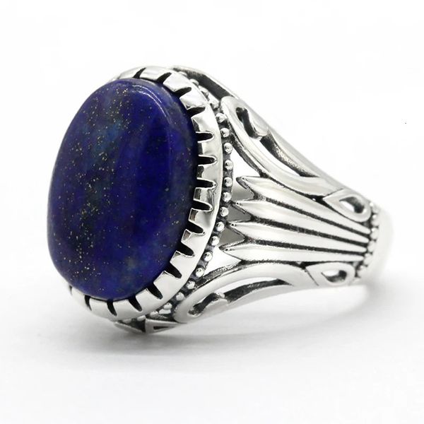 Bague Vintage en pierre Lapis Lazuli pour hommes, en argent Sterling 925, bleu Royal, bijoux en pierres précieuses turques faites à la main, cadeau 240322