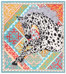 Vintage grote vierkante paardenprint Zijde sjaals dames sjaal Echarpe en soie dier oranje twill -sjaal drop 1301301877006