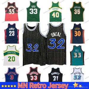 MN Throwback Basketball Jersey Mutombo HILL Shaq Oneal Durant Carter Kemp Petrovic Johnson JAMES Ewing CURRY ERVING 33 Larry Bird Green Chemise rétro pour homme Cadeau fan