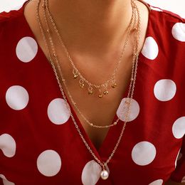Collier Long avec pendentif en perles pour femme, Vintage, de luxe, charmant, chaîne en or, bijoux