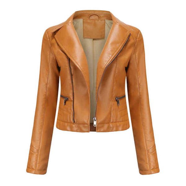 Veste en cuir Vintage femme 2022 courte Moto Biker veste à glissière printemps automne veste de Moto noir marron manteau violet café L220728