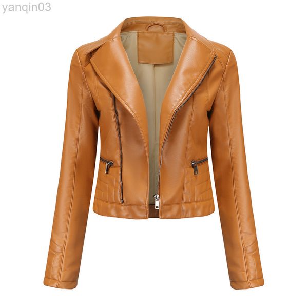 Vintage Veste En Cuir Femmes 2022 Court Moto Biker Zipper Veste Printemps Automne Moto Veste Noir Marron Manteau Violet Café L220801