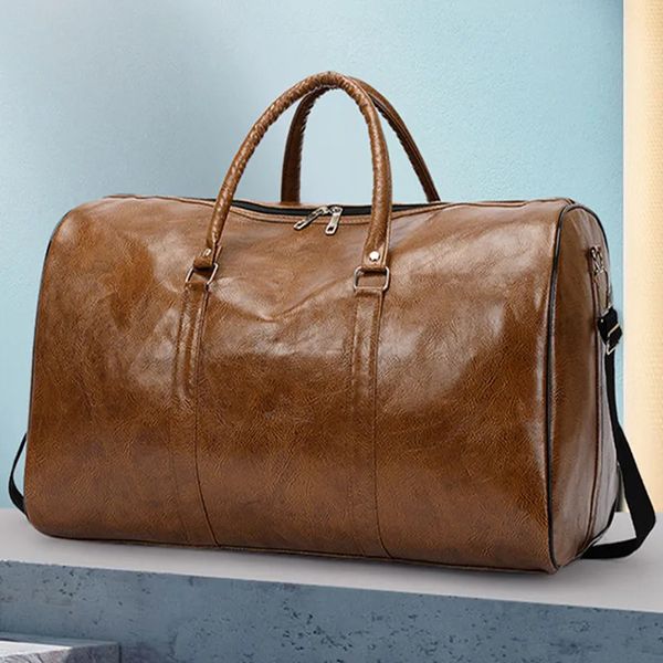 Bolso de viaje de cuero vintage para hombre y mujer, bolsa de equipaje de mano, bolso de hombro masculino con capacidad Lagre, bolso de fin de semana para gimnasio y Fitness 231226