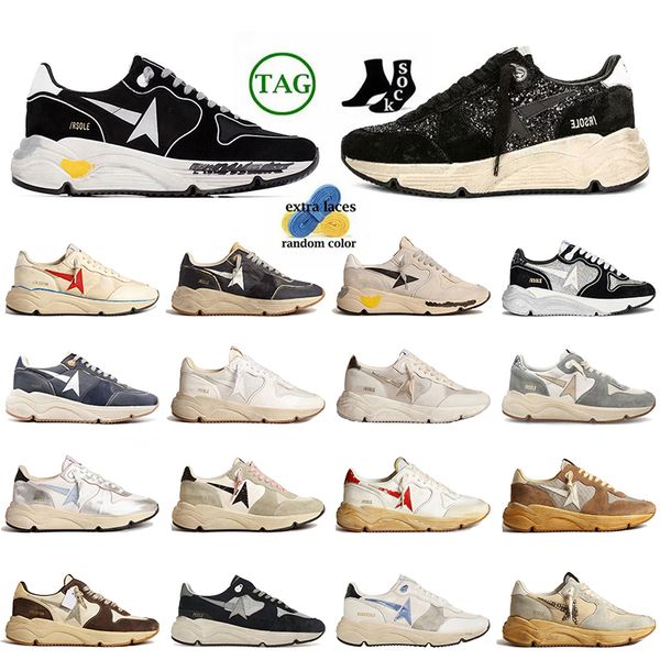 Diseñador de gamuza de cuero vintage Brillo Zapatos casuales Suela para correr Hecho a mano Italia Marca Entrenadores Marfil Estrella para mujer Zapatillas de deporte para hombre Helado plateado Corredores negros