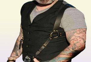 Vintage lederen Suspender mannen Medieval Renaissance Harness Punk Borst Schouderriemriemriem Suspensorio Kleding Accessoires4387290