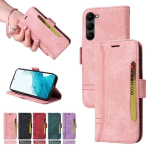 Étuis portefeuille en cuir vintage pour Samsung S23 FE Ultra Plus A15 A05 A05S M14 F14 A24 A25 A04E F04 A34 A54 A14 Porte-carte d'identité Multifonctionnel Flip Cover Business Pouch