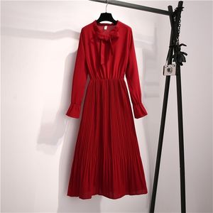 Vintage Leaves Print Bohemian Dress Donna Boho Chiffon manica lunga A Line O Neck Winter Party Vestidos 210514