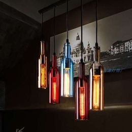 Lampes suspendues lustre LED Vintage E27 bouteille de vin rouge lumière en verre Restaurant café Bar hôtel lampe suspendue