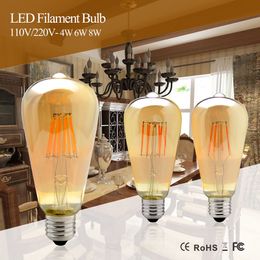 Vintage LED Edison Filament Lamp Dimbaar St64 E27 220V 2W 4W 6W 8W Retro Edison Bollen 110 V LED-lamp Vervangen gloeilamp