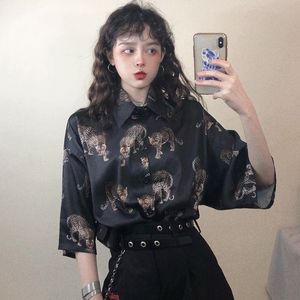 Vintage Leopard Blouse Femmes Harajuku Imprimer Chemise à manches courtes Summer Dames Lâche Blusa Streetwear Camisas Mujer 210225