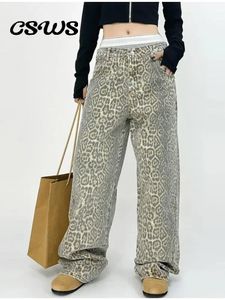 Jean léopard Vintage décontracté surdimensionné, pantalon droit à jambes larges, Hip Hop, printemps automne, pantalon de rue ample pour femme, 2024, 240304