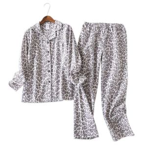 Vintage luipaard pyjama sets vrouwen 100% geborsteld katoen winter nachtkleding vrouwen mode flanelet pyjama voor vrouwen 210928