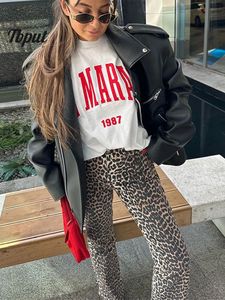 Vintage Leopard Print Jeans Pantalon Lady Casual Zipper Loose Crayer Trafle 2024 Spring Women Office Office Fashion Ladies Streetwear 240401