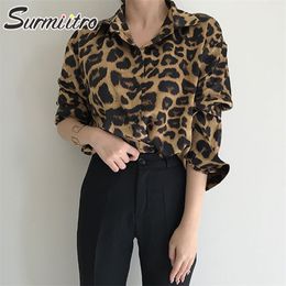 Vintage luipaard shirt vrouwen lente herfst lange mouw Koreaanse losse vrouwelijke blouse vrouwelijke chemisiers chemises 210421