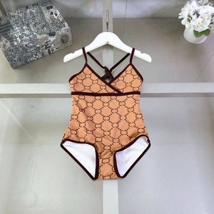 Vintage Letter Kids Girls Bikinis Summer Beach One Piece Romper Jumpsuits Fashion Designer Swim Suits voor Baby Girl Childrens Deskled