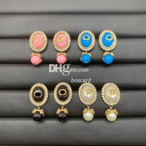 Boucle d'oreille Vintage en strass avec lettres, breloque élégante, clous, bijoux à la mode, avec coffret