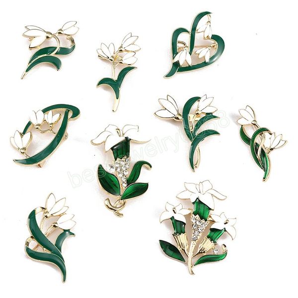 Vintage lys fleur plante feuille broches pour femmes rétro feuilles vertes broche broche Corsage classique fête bijoux accessoires