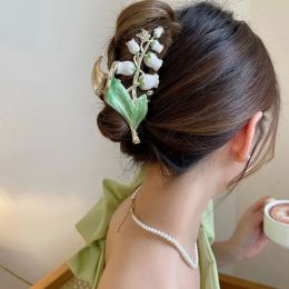 Vintage Lily of the Valley Metal Groad Clip Claw Women's Hair Claw Elegante Lily Sweet Ponytail Decor Shark Clip Accesorios para el cabello