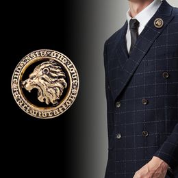 Vintage Lion Head -broches Round Animal Rapel Pins For Men Suit Shirt Collar Badge Luxulry Sieraden Accessoires Geschenken