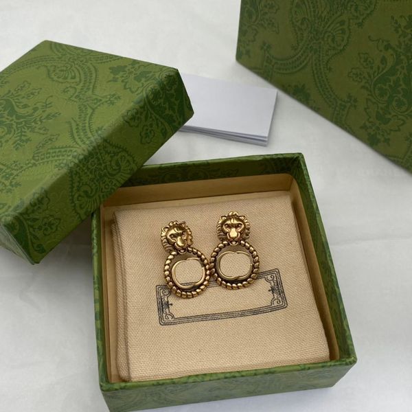 Boucles d'oreilles de pote de lion vintage Double lettre Trops oreilles dames concepteurs chaîne cerceau d'oreille cadeau d'anniversaire