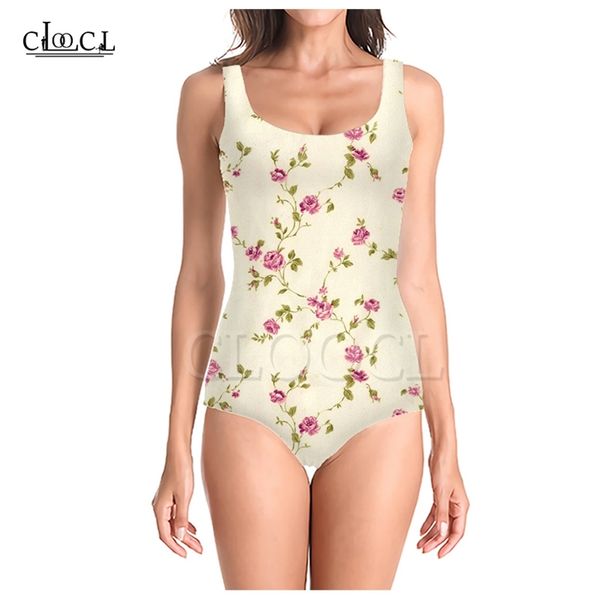 Vintage Little Floral 3D Print Girls Onepiece Traje de baño Traje de baño Sin mangas Slim Sexy Traje de baño para mujer Verano 220617