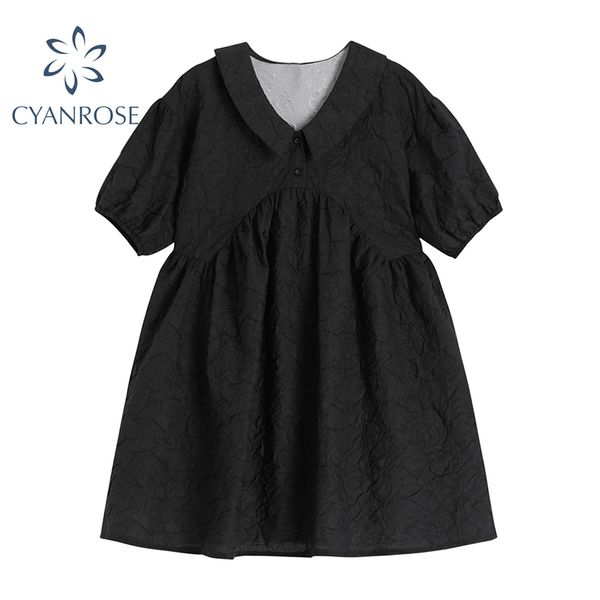 Mini vestido negro Vintage Lolita para mujer, Vestidos cortos elegantes esponjosos con cuello en V de verano para mujer, Vestidos de fiesta Y2K de cintura alta, Vestidos de hadas 210417