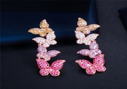 Boucle d'oreille de créateur Vintage Long Butterfly Charm Blanc AAA Zircon Cubique Boucles d'oreilles Or Rose Cuivre Argent Sterling 925 Post Bijoux 3926273