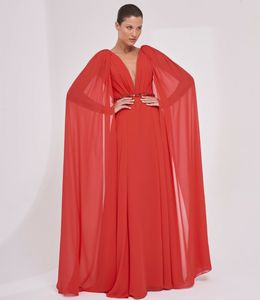 Vintage Long Mariffon Red Robes de bal avec Cape A-Line Brésilien Longueur de sol Brésilié Robe de soirée Party Robes De Seeree For Women