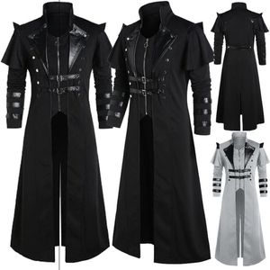 Veste longue Vintage noire pour hommes, vêtement Steampunk Punk surdimensionné rétro médiéval guerrier chevalier pardessus masculin