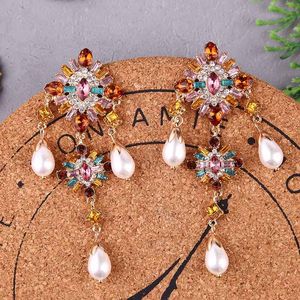 Dangle Lustre Vintage Long Multi Couleur Déclaration Strass Grandes Boucles D'oreilles Pour Les Femmes 2021 À La Mode Perle Cristal De Mode Bijoux Cadeaux