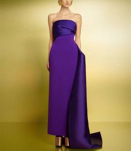 Vintage Long Purple Crepe Robes de soirée musulmanes avec gaine fente Satin Longue Longue Sweep Train Zipper Roches de bal pour femmes