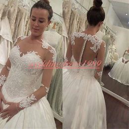 Vintage Robes De Mariée En Satin Vintage Sheer 2019 Sheer Illusion Applique Balle De Mariée Plus La Taille Robe De Mariée Robe De Mariée