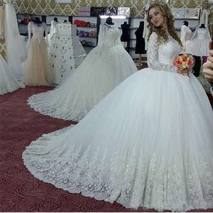Vintage lange mouwen Arabische trouwjurkjurken met appliques kralen bruidsbaljurken bruid jurken Vestidos de novia