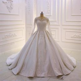 Vintage manches longues robe de bal robes de mariée avec appliques de dentelle saoudien arabe dubaï jardin robe de mariée vestido de novia311E