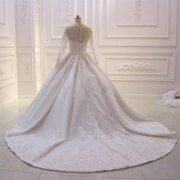 Vintage manches longues robe de bal robes de mariée avec des Appliques en dentelle saoudien arabe dubaï jardin robe de mariée vestido de novia232C