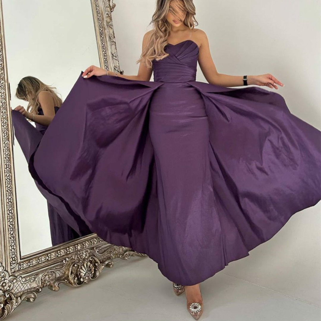 Vintage Long Sweetheart Taffeta Grape aftonklänningar Hölje Blue Mellanöstern Ankellängd Prom Dress Party Dresses For Women