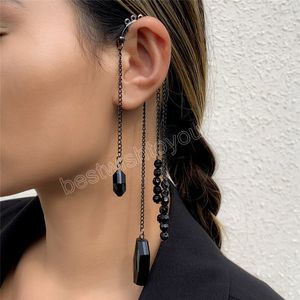 DesignerVintage Long gland pince boucles d'oreilles noir acrylique géométrique pendentif pas de Piercing femmes oreille manchette Goth bijoux accessoires