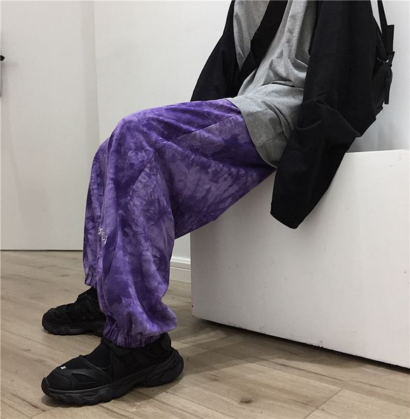 Vintage Loose Harem Lettre Tie Dye Imprimer Contraste Cargo Jogger Pant Streetwear Punk Harajuku Femmes Homme Coréen Hip Hop Pantalon T200422