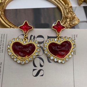 Vintage Love Diamond oorbellen Twee kleuren Glas True Gold Electroplated Western Middle Ages Ear Studs Sieraden E657