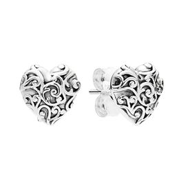 Vintage Love Heart Stud Earring Real 925 Joyas de fiesta de bodas de plata esterlina para mujeres Parrillas con caja original para Pandora Pendientes de regalo de novia en forma de corazón