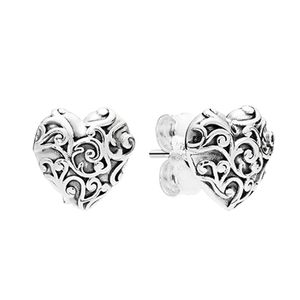 Vintage Love Heart Stud Earring Real 925 Sterling Silver Wedding Party sieraden voor vrouwelijke grills met originele doos voor Pandora hartvormige vriendin geschenk oorbellen