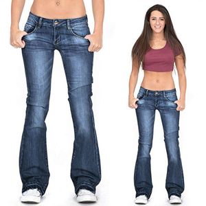 Vintage lage taille vrouw flare blauwe skinny denim moeder jeans plus maat 4XL vrouwelijke wijde pijpen broek