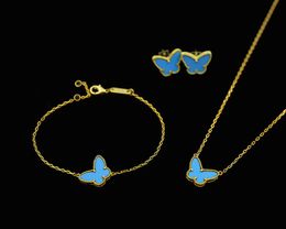 Vintage Lucky Colgante Collar Diseñador conjunto de mariposas 18k Chapado en oro amarillo Blanco Madre de perla Mariposa Charm pulsera pendientes Gargantilla de cadena para mujer Joyería