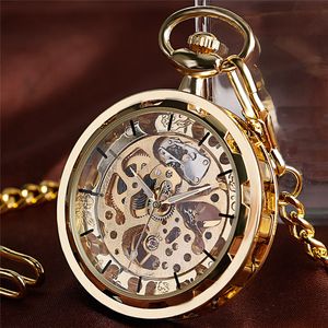 Vintage Luxury Gold Watches Womens Mens Hand-winding Mechanical Pocket Watch Retro Clock Timepiece avec Pendentif Chain Gift reloj de bolsillo