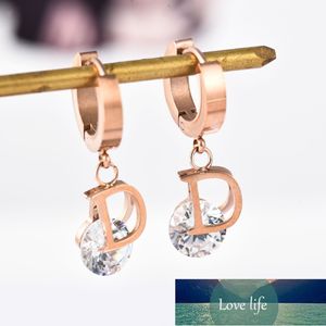 Pendientes de cristal con letra D de lujo Vintage para mujer, aretes pequeños y delicados de oro de acero inoxidable, regalo de joyería de moda de marca, precio de fábrica, diseño experto, calidad